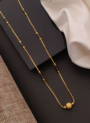Shreeji imitation Elegant Traditional Gold-Plated Mangalsutra Chain with Black Beads for Women Cubic Zirconia Gold-plated Plated Alloy Chain