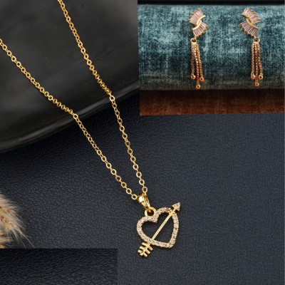 GANGA FASHION JEWELLERY Fancy combo of 2 pcs necklace chain with earing surprise gift for women & girls Diamond Gold-plated Plated Alloy Chain Set