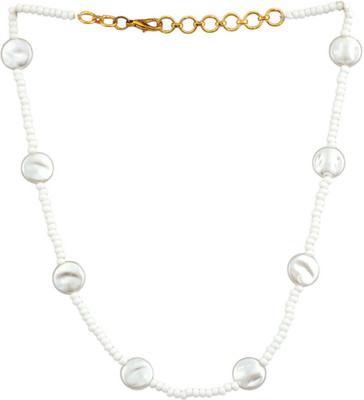 Dressberry Trendy White Beaded Necklace with Flat Pearl Accents for Women & Girls Beads Gold-plated Plated Brass Necklace