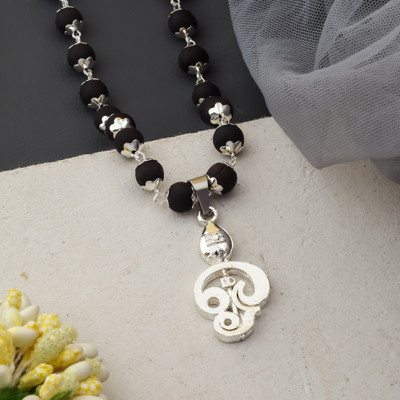 MK Gallery Murugan Vel Sign Karungali Mala Silver Plated Brass Chain Set