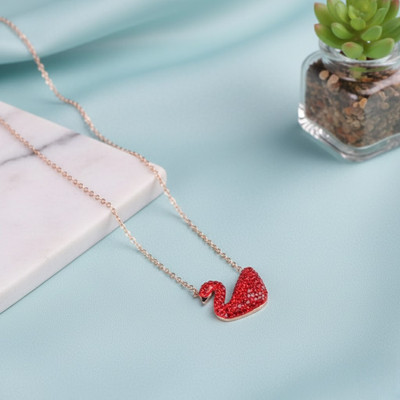 JDENTERPRISES Single Layered Red Swan Pendant Necklace For Girls And Women Cubic Zirconia Gold-plated Plated Alloy Necklace