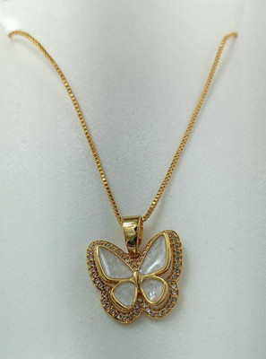 VividHoor Butterfly Pendant Chain 05 Crystal Gold-plated Plated Stainless Steel Chain