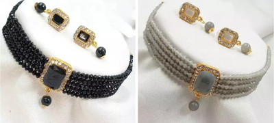 JewelShadi Alloy Gold-plated Black, Grey Jewellery Set(Pack of 2)