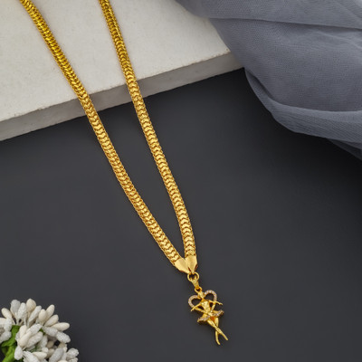BLUEZIGN Handmade South Indian Panchaloham Attiga Necklace Chain For Women & Girls Gold-plated Cubic Zirconia Brass Pendant Set
