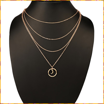 Vimich Four Layered Moon In Circle Pendant Necklace Gold-plated Alloy Pendant