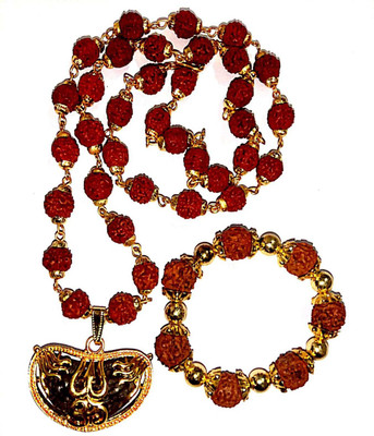 SHREENATHJI Shreenathji Five Mukhi Rudraksh Cap Mala With Brecelet Rudraksha Necklace Set