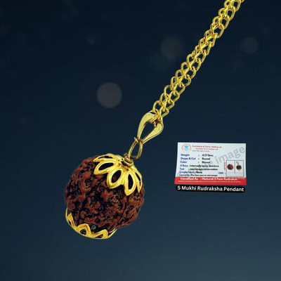 A1 yashvriddhi 5 Mukhi Rudraksha Pendant Carefully Capped Premium Quality Original Rudraksha Beads Gold-plated Plated Brass, Wood Chain