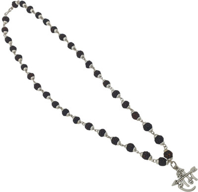 Radhika Collection 5 Mukhi Rudraksha Mala Silver-plated With Ram Ji Pendant Beads Silver Plated Brass, Wood Chain