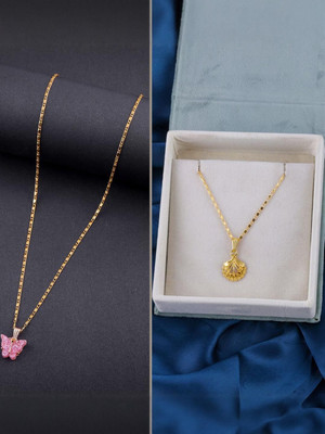 Dressberry SET OF 2 PENDANT CHAIN FOE GIRLS AND WOMEN Gold-plated Plated Brass Necklace Set