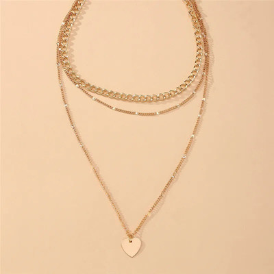 Vembley Latest Three Layered Heart Pendant Chain Necklace For Girls/Women Gold-plated Plated Alloy Necklace