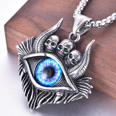 BRIGHTFRAME Gothic Blue Eye Pendant Necklace, designed with a striking dragon-eye-05 Sterling Silver Plated Stainless Steel Necklace