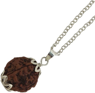 Nirvana Mukhi Natural & Real 5 Mukhi Rudraksha Five Face Rudraksha Paach Face Rudraksh Beads Silver Plated Brass, Wood Chain