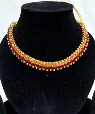 vks trading Traditional Maharashtrian Kolhapuri Thushi Choker Necklace003 Brass, Stone, Crystal, Copper, Dori Necklace