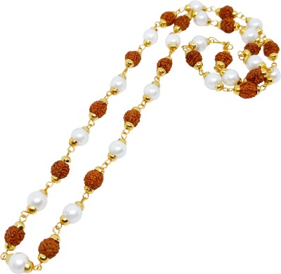 DIVRUD Religious Jewellry Lord Shiv Rudraksha Beads Mala With Golden Cap for Unisex Beads Gold-plated Plated Brass Chain