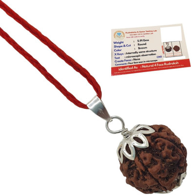 Khushal ENTERPRISE Certified 4 Mukhi Rudraksha / Four Faced Rudraksha Original Rudraksha Locket Beads Silver Plated Brass, Wood Chain