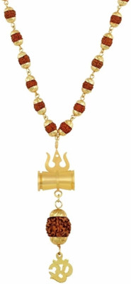 Ruhi Collection Religious Jewelry Om Trishul Damru Inspired Rudraksh Mala Chain for Men Gold-plated Plated Brass Chain Set
