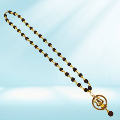 LOTUS Store shiv rudraksha mala with trishul and damroo Beads Gold-plated Plated Brass, Wood Chain