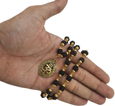 JagatguruShop Rudraksha Mala with Silver-Plated Cap With Shiv/Om/Mahakal Pendal For Unisex Beads Gold-plated Plated Brass, Wood Necklace
