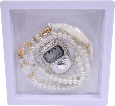 K5-Overseas Digital Tasbeeh Counter with Pearl Prayer Beads Combo for Daily Worship Crystal Necklace