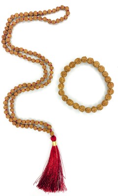 RudraSwaroop RudraSwaroop Combo 5 Mukhi rudraksha mala with 5 mukhi Braclet for health Wood Necklace Set