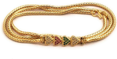Zaika Mugappu Chain 24Inch Long Heart Pendent chain Cubic Zirconia Gold-plated Plated Copper Chain