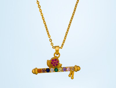 SORELLII Golden Necklace with a Flute Pendants Cubic Zirconia Gold-plated Plated Copper Necklace