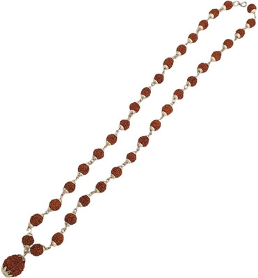 Fine Creation Most Demanded Shiv Trishul OM Dotted Locket Pendant With 5 Mukhi Rudraksha Mala Beads Silver Plated Brass, Alloy Chain