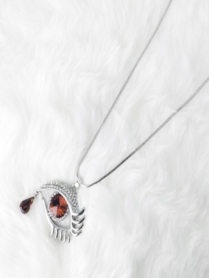 Jewelgenics Silver-Tone Evil-Eye Angel Teardrop Red Crystal Pendant Chain Necklace Cubic Zirconia, Crystal Gold-plated Plated Alloy Necklace