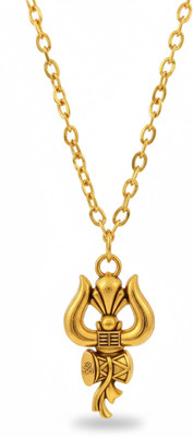 Zevoria Gold Plated Chain with Bholenath Trishul Pendant for Men & Women | Shiva Locket Gold-plated Plated Stainless Steel Chain Set