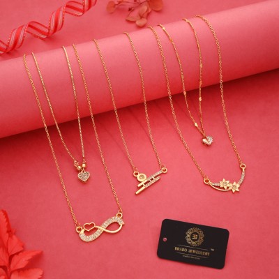 brado jewellery Brado Jewellery Combo of 5 Necklace Pendant Chain for Women and girls Diamond Gold-plated Plated Brass Necklace
