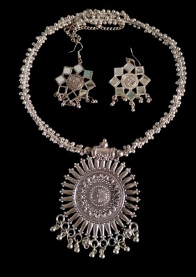 APNA KANHA Traditional Style Oxidised Silver Necklace Set