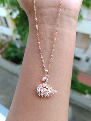 Temora Rose Gold Plated White crystal Stone Studed Swan Necklace For Girls and women Cubic Zirconia Rhodium Plated Alloy Chain Set