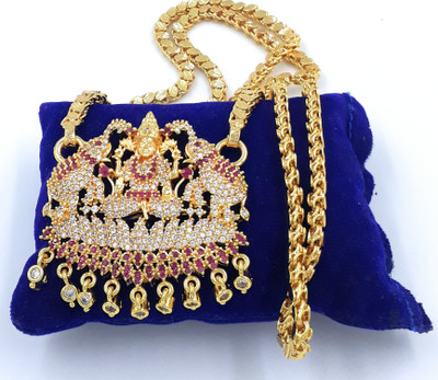 Anujeet Fashion Hub Gold Plated 5 Metal Impon Long AD stone Lakshmi Chain Dollar for Women/Girls Gold-plated Plated Copper Chain