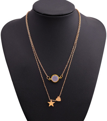 Arzonai Multi-layer Peach Heart Five-pointed Necklace Clavicle Chain Love Heart Pendant Metal Layered
