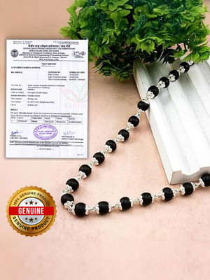 VIBESLE Original Karungali Malai Silver Plated Mala For Men - Certified 54 Beads Ebony Wood Necklace