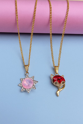 Sividya Combo(2)-NPen-341-Premium Pendant(PP5.Pink and PP2.Red) Gold-plated Alloy Pendant Set