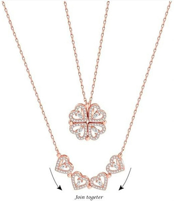 Sparqle 4 Heart Magnetic Rose Gold Necklace Pendant Crystal Gold-plated Plated Stainless Steel Necklace