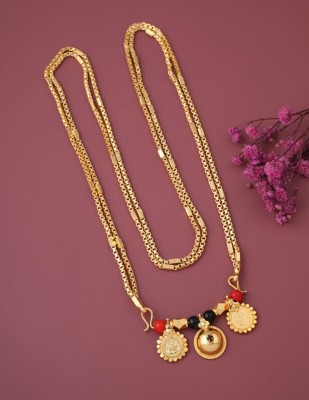 VRAJ FASHION JEWELLRY 1 GRAM GOLD PLATED 30 IN LONG DOUBLE MOP VATI MANGALSUTRA FOR WOMEN. Brass Mangalsutra