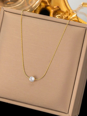 Gleve Winnifred Anti Tarnish Stainless Steel Gold Single Diamond Necklace Crystal Gold-plated Plated Stainless Steel Chain
