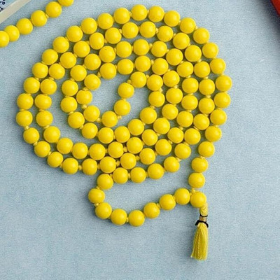 Devlink Original Yellow Hakik Japa Mala | 108 Authentic Beads for Meditation - 6MM Beads Stone Chain