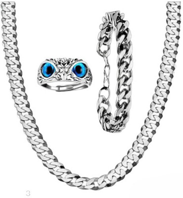 Smykker Fashion Silver Chain & Owl Ring & Silver Bracelets pack of 3 item Silver Plated Stainless Steel Chain