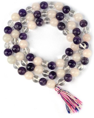 CRYSTU Mind Body Soul Natural Crystal Stone Round Bead 10 mm Mala/Necklace For Unisex Beads, Rose Quartz, Amethyst, Crystal, Quartz Stone Chain