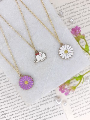 EnlightenMani Cute Elephant & Flower Necklaces Collection ~ Pack of 3 Necklaces Gold-plated Plated Alloy Necklace Set