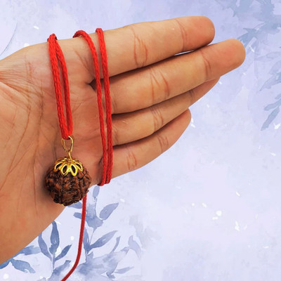 Nirvana Mukhi 6 Mukhi Rudraksha Pendant/Pandent Nepali Rudraksha with Lab Certified six Mukhi Beads Gold-plated Plated Brass, Wood Chain Set