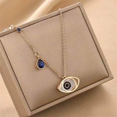 house of common Winnifred Stainless Steel EvilEye Necklace Crystal Gold-plated Plated Stainless Steel Necklace