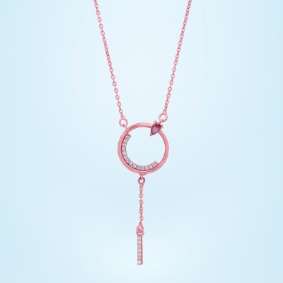 SORELLII A Rose Gold Necklace with a Diamond Key and a Chain Cubic Zirconia Gold-plated Plated Copper Necklace