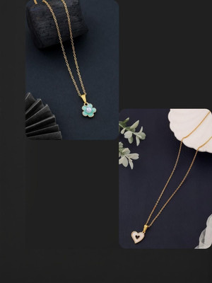 Dressberry SET OF 2 PENDANT CHAIN FOE GIRLS AND WOMEN Gold-plated Plated Brass Necklace Set