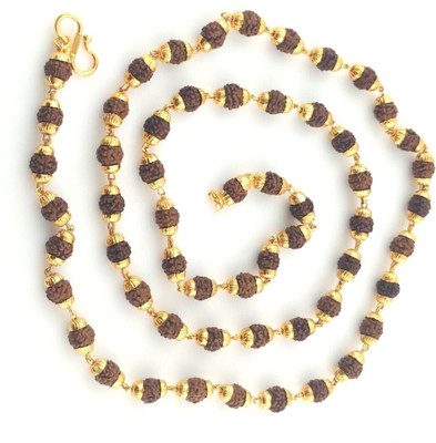 JangraBro 5 Mukhi Rudraksh Mala Natural & Energized Om Trishu Rudraksha Mala Beads Gold-plated Plated Alloy Chain