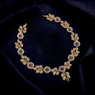 Influtive Traditional Wedding Wear Necklace/Jewellery Set For Women and Girls Cubic Zirconia Gold-plated Plated Brass Necklace Set