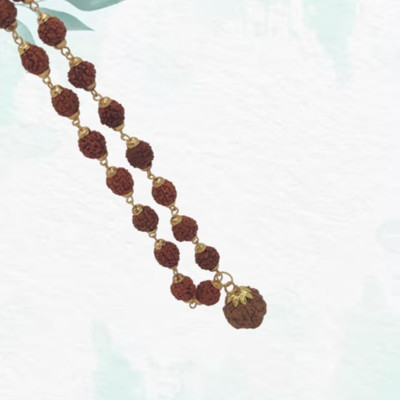 Green Spiritual Sri Shiv Damru Dotted Locket Pendant With 5 Mukhi Rudraksha Mala Gold-plated Plated Brass Chain Set